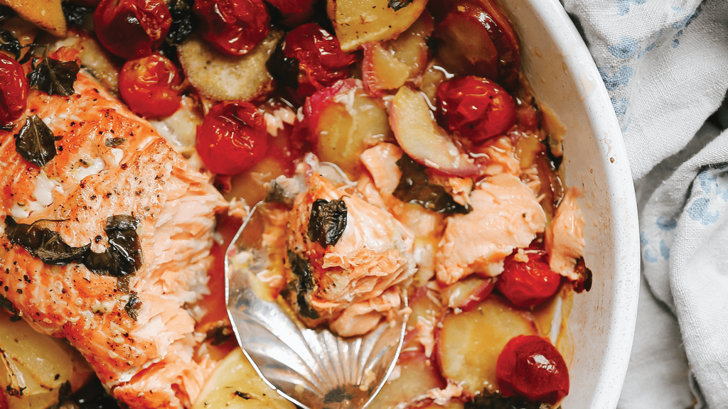 Eleanor Ozich - Simply Food - M2woman - Baked Salmon with Lemon Tomato & Basil